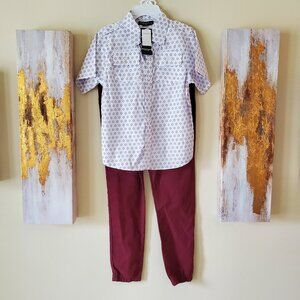 Denim & Rivets Burgundy/White 2 PC Boys Set SZ XL (14)